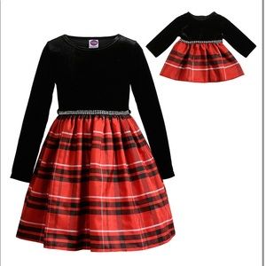 NWT Dollie & Me Plaid Velvet Dress w/ Doll Dress
